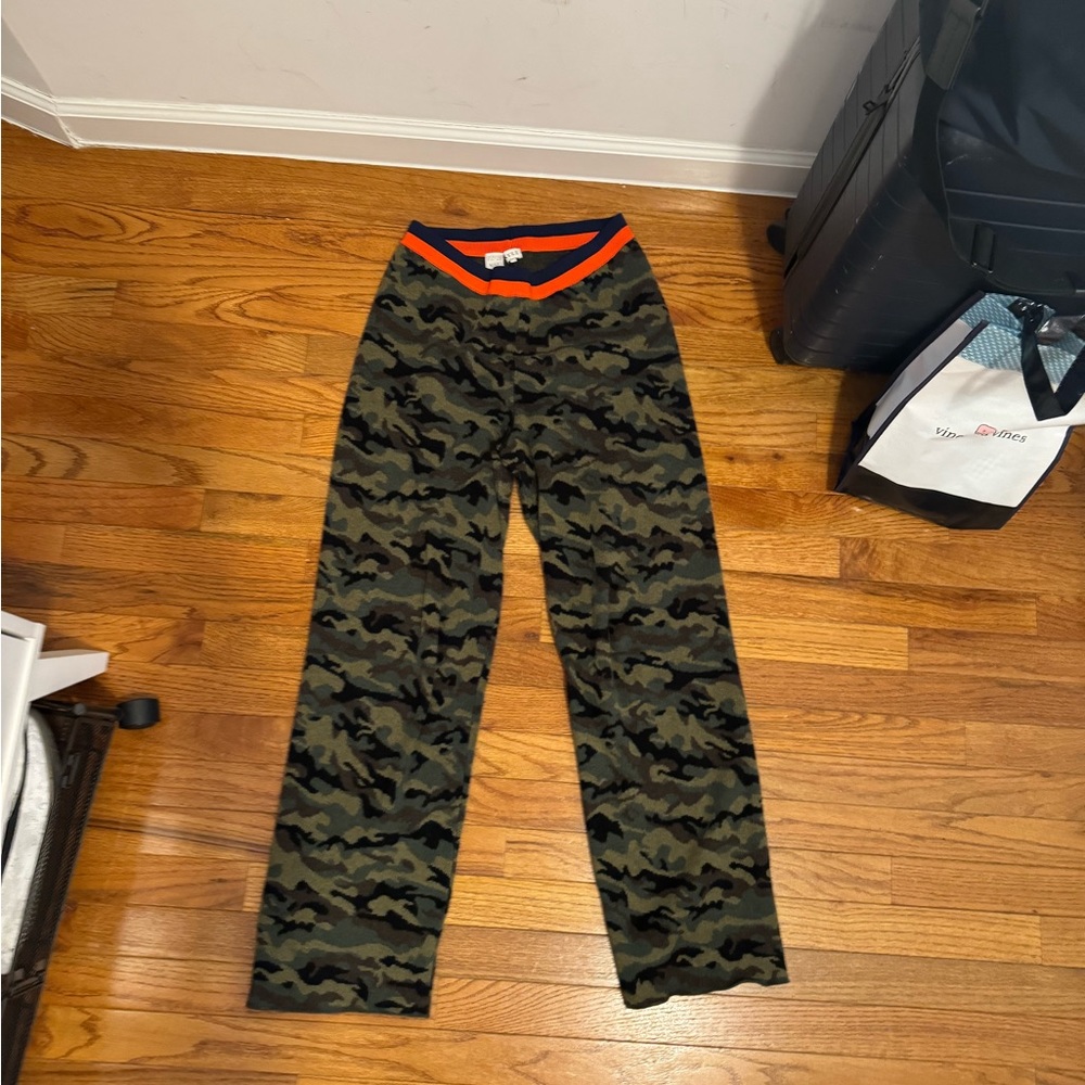 KULE camp sweat pants with ribbed blue and orange top band SMALL